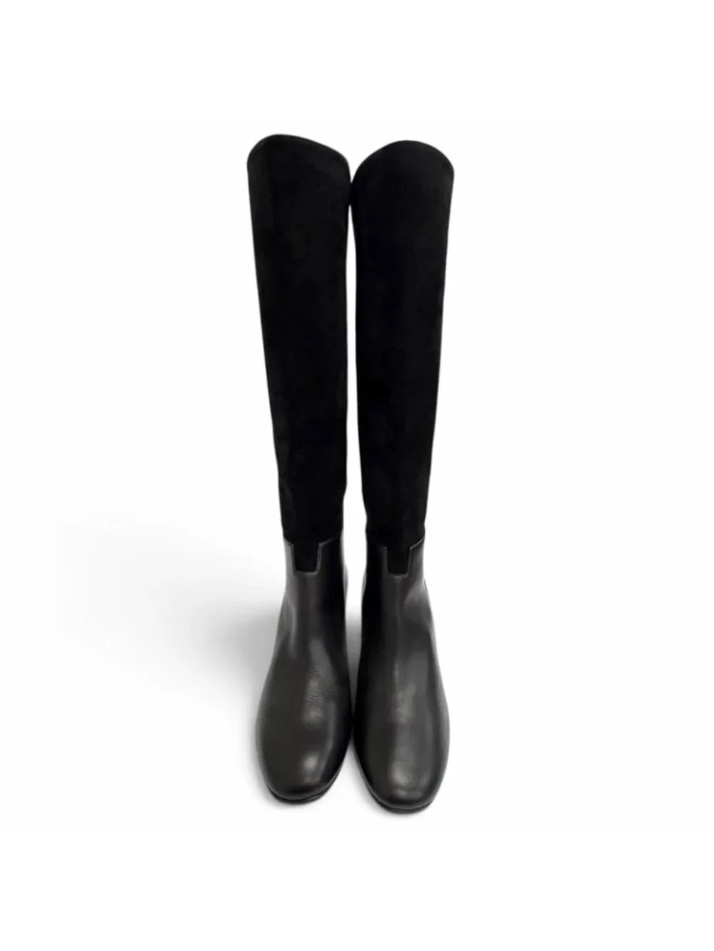 Hermes Suede Leather the H Logo Design Long Boots Black
